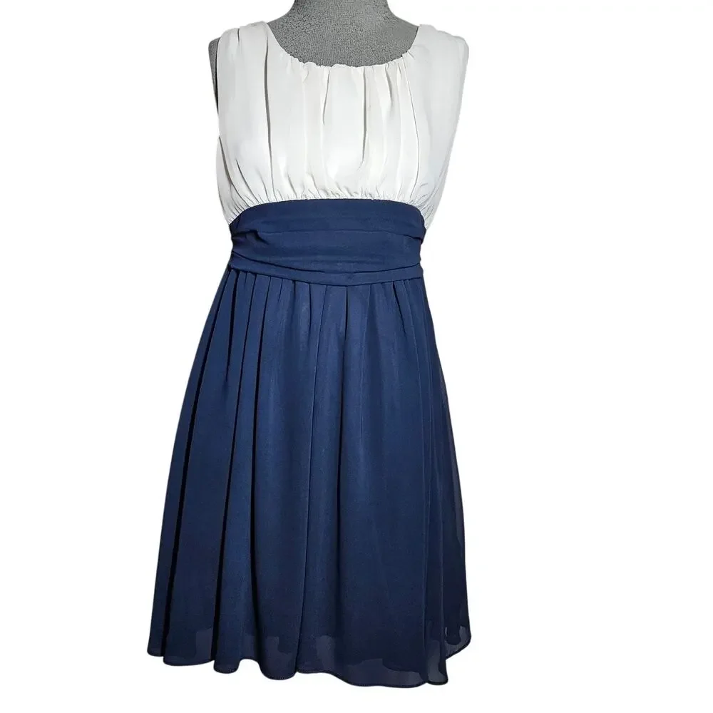 Cream and Navy Sleeveless Dress Size 16